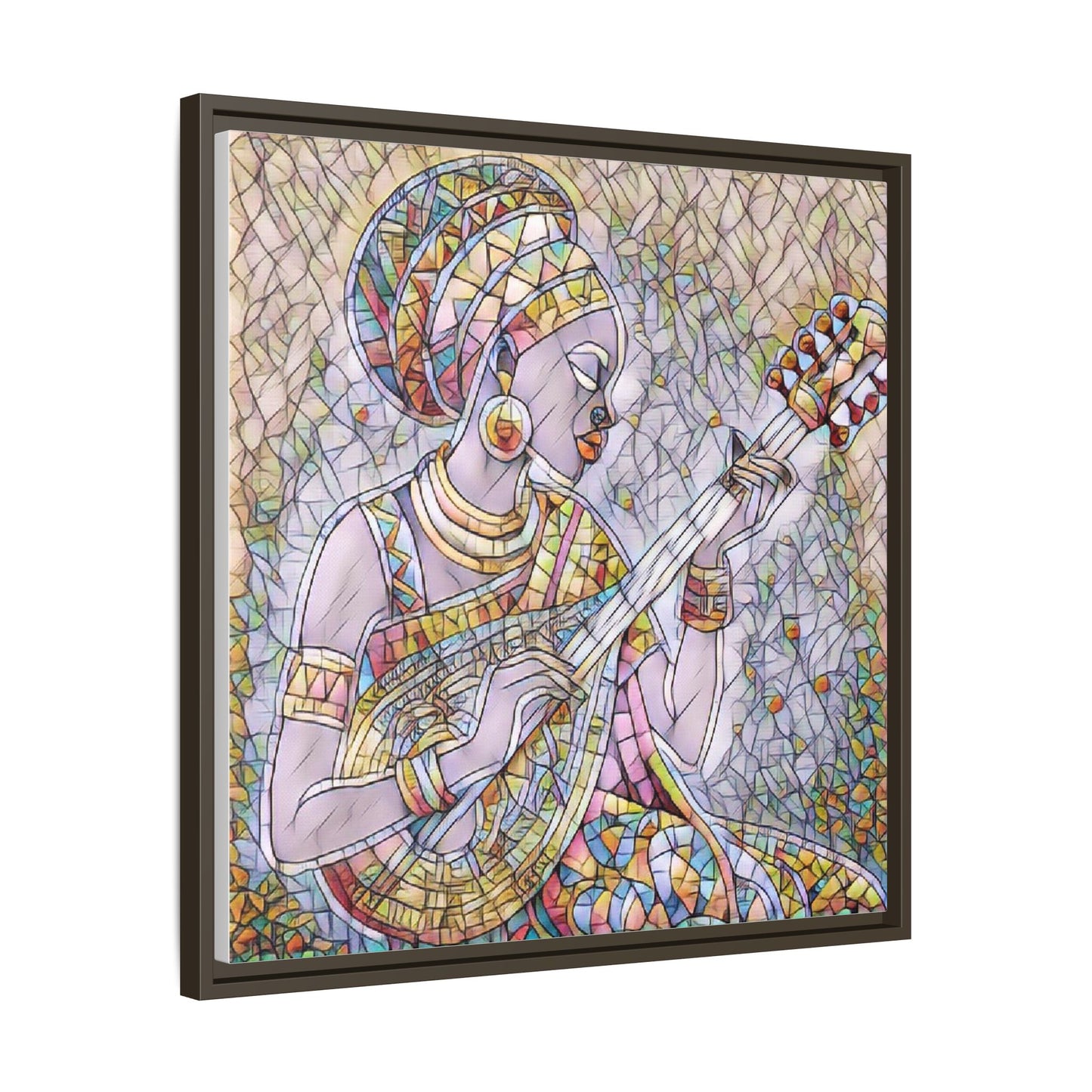 Framed Canvas Art — Colorful African Woman Playing Lute (Matte Multi‑Color)