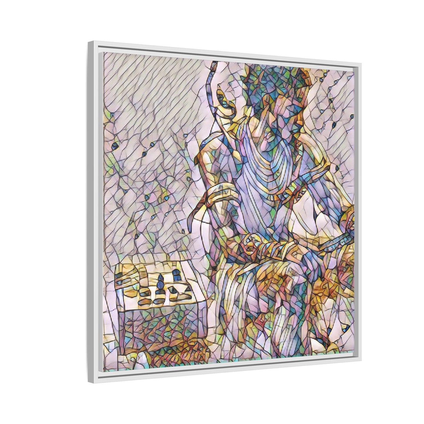 Framed Matte Canvas Art — Abstract Stained-Glass Chess Player