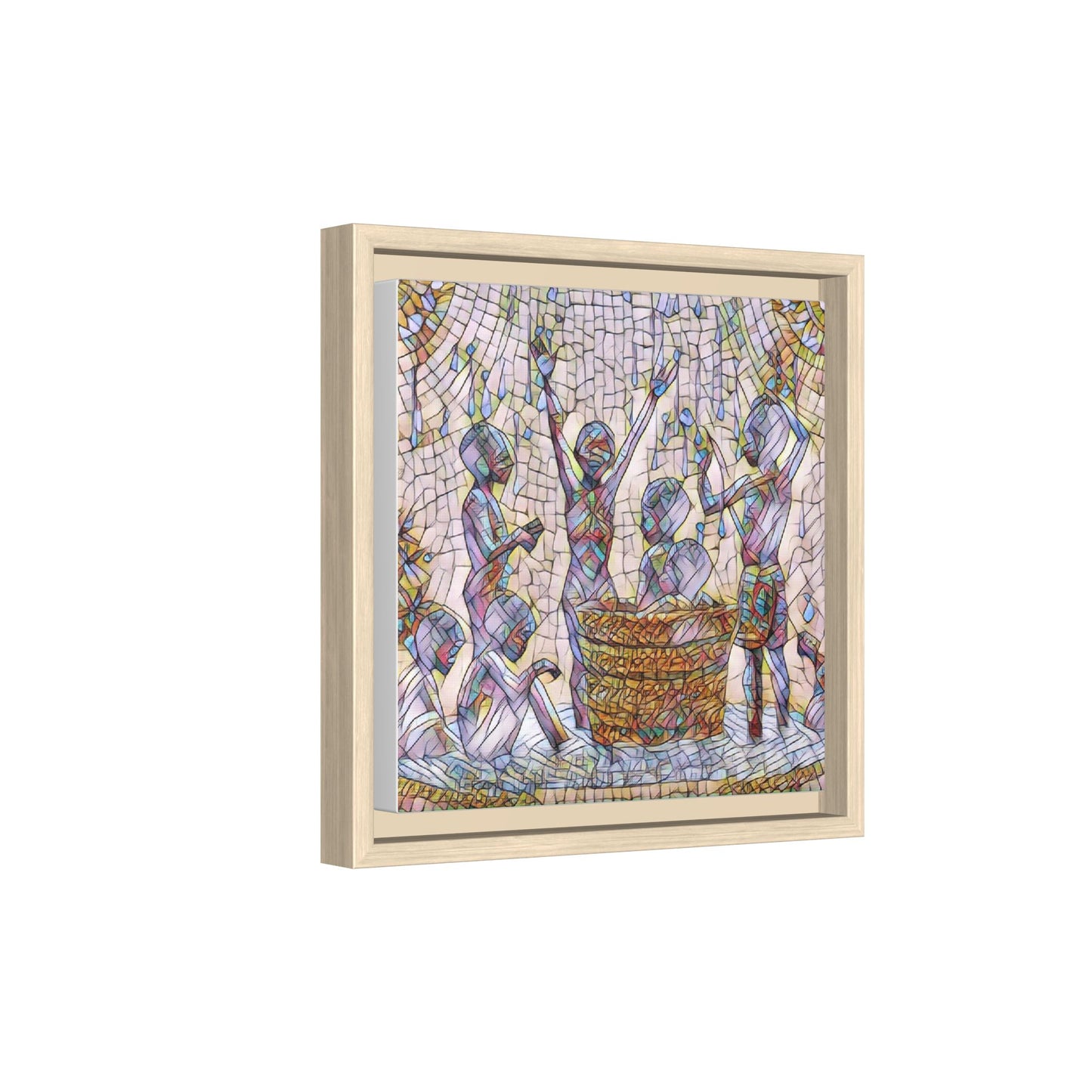 Framed Matte Canvas Art — Children Playing Mosaic Illustration