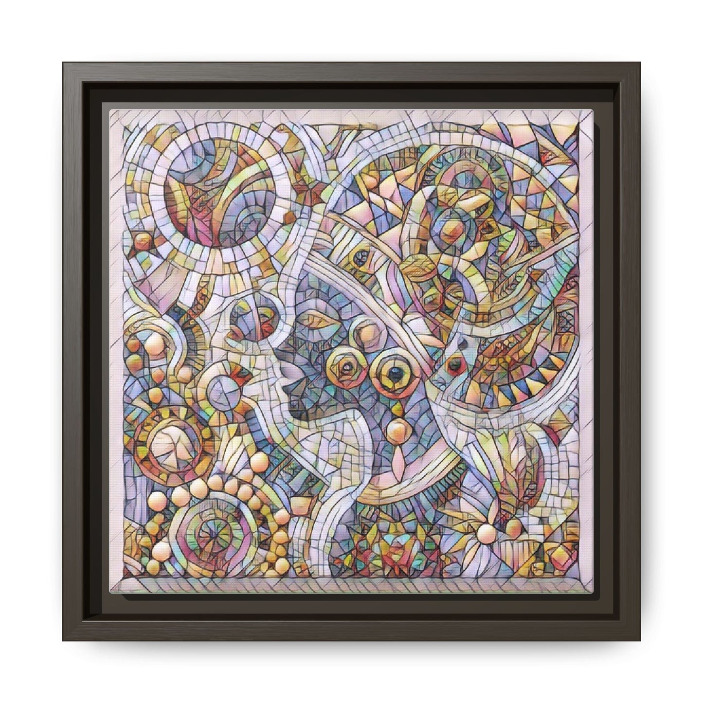 Abstract Mosaic Framed Canvas Art — Multicolor Geometric Wall Decor