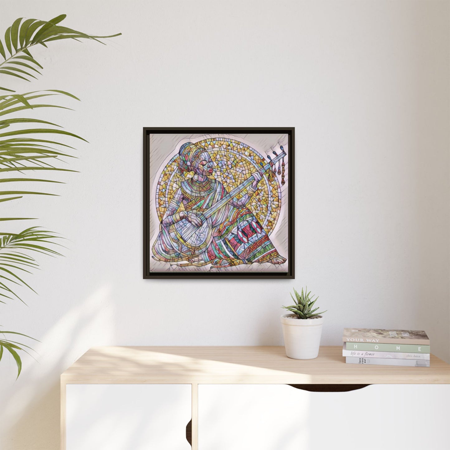 Framed Canvas Art - Colorful Mosaic Musician Wall Decor