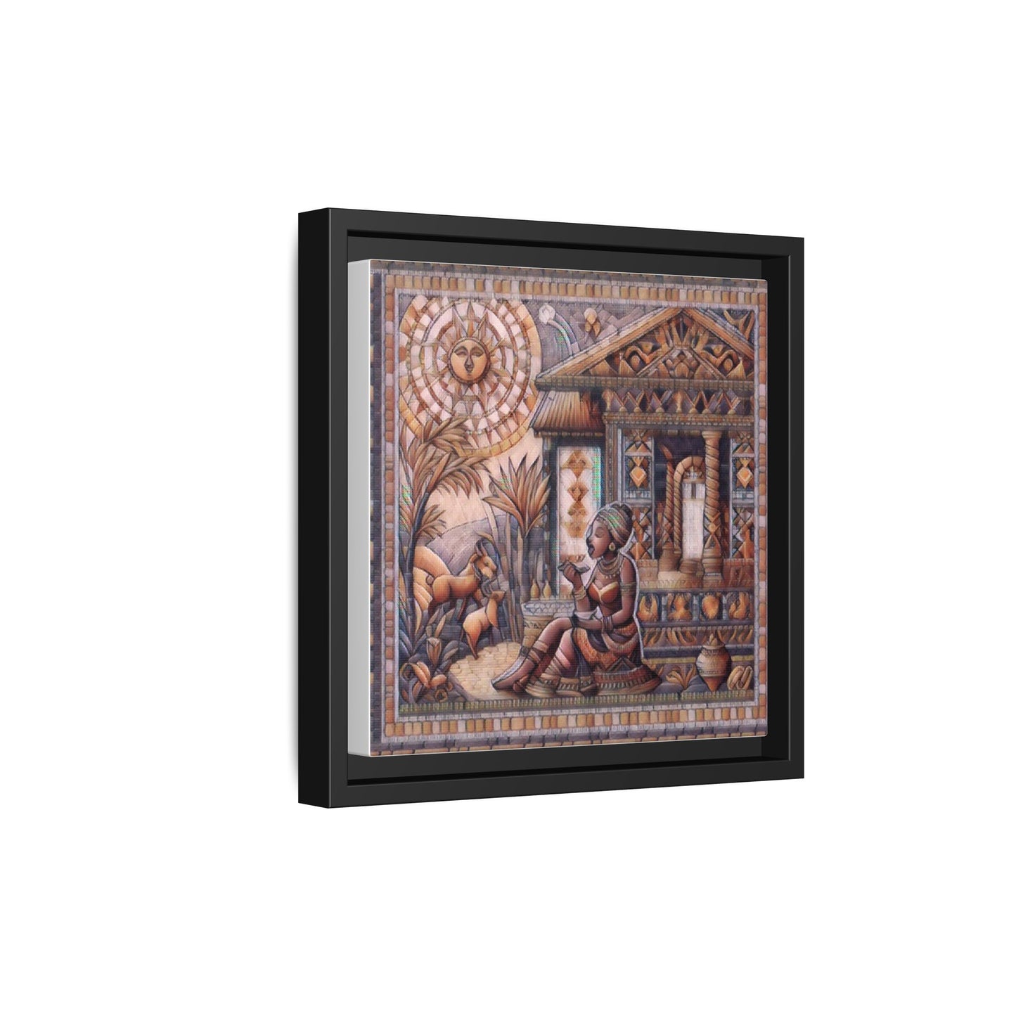 Egyptian Goddess Mosaic Framed Canvas Art — Colorful Ancient Ritual Wall Decor