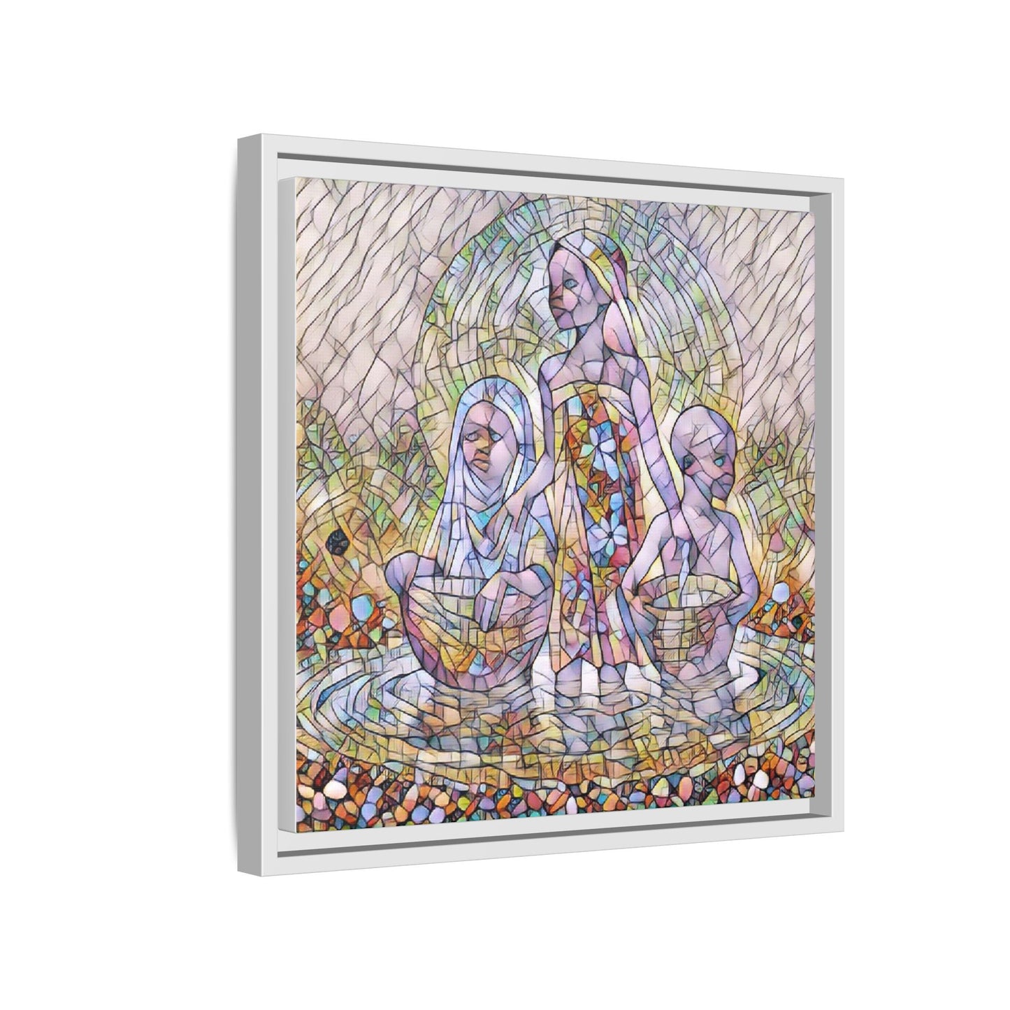 Framed Matte Canvas Art — Stained Glass Trio Women Illustration
