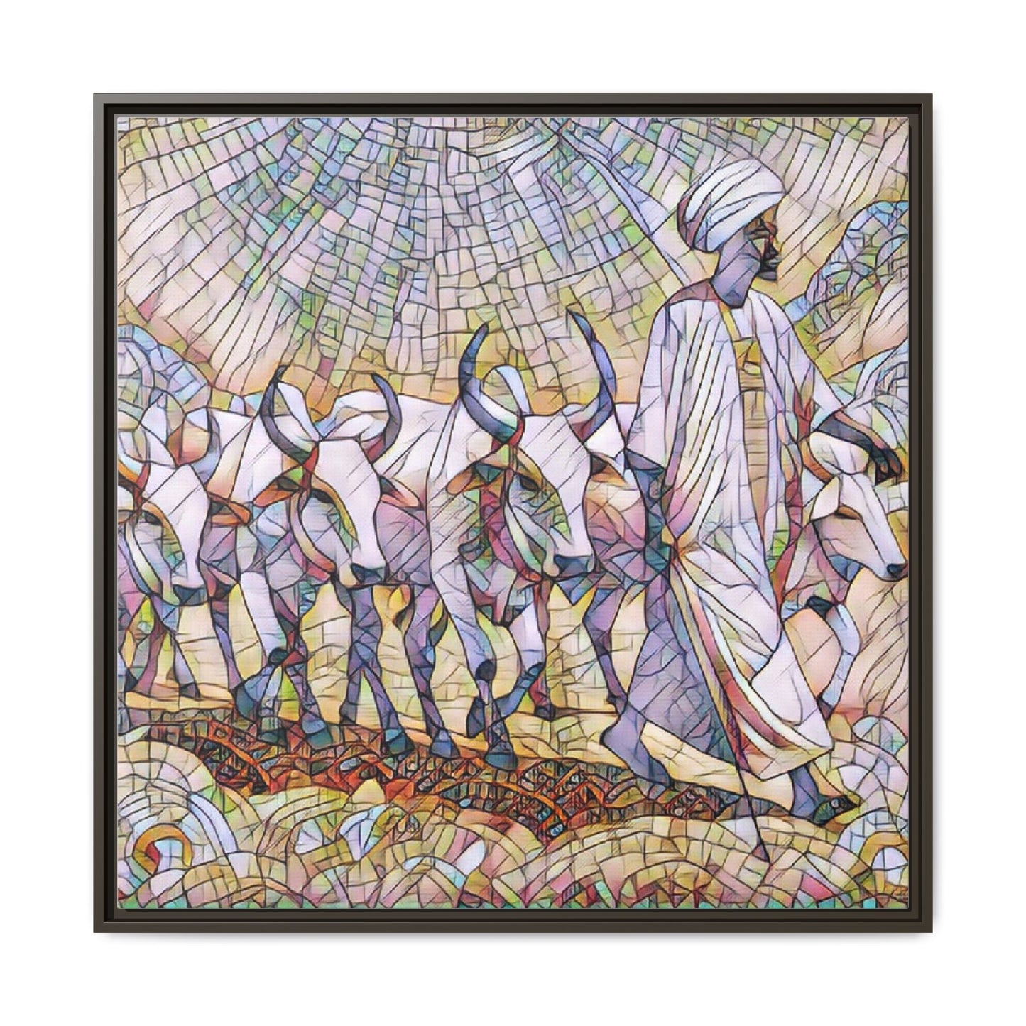 Framed Matte Canvas Art — African Herdsman Mosaic Print