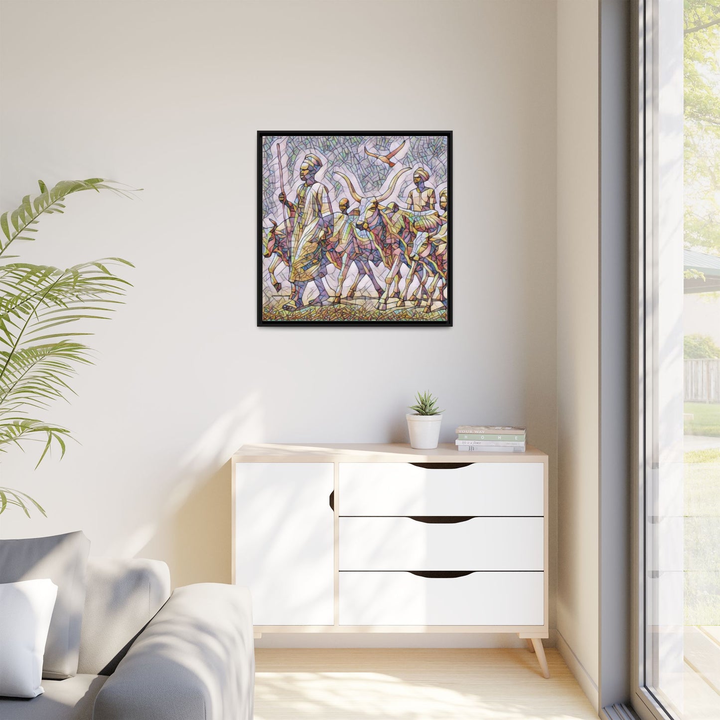 Framed Matte Canvas: Colorful African Herdsmen Art Print