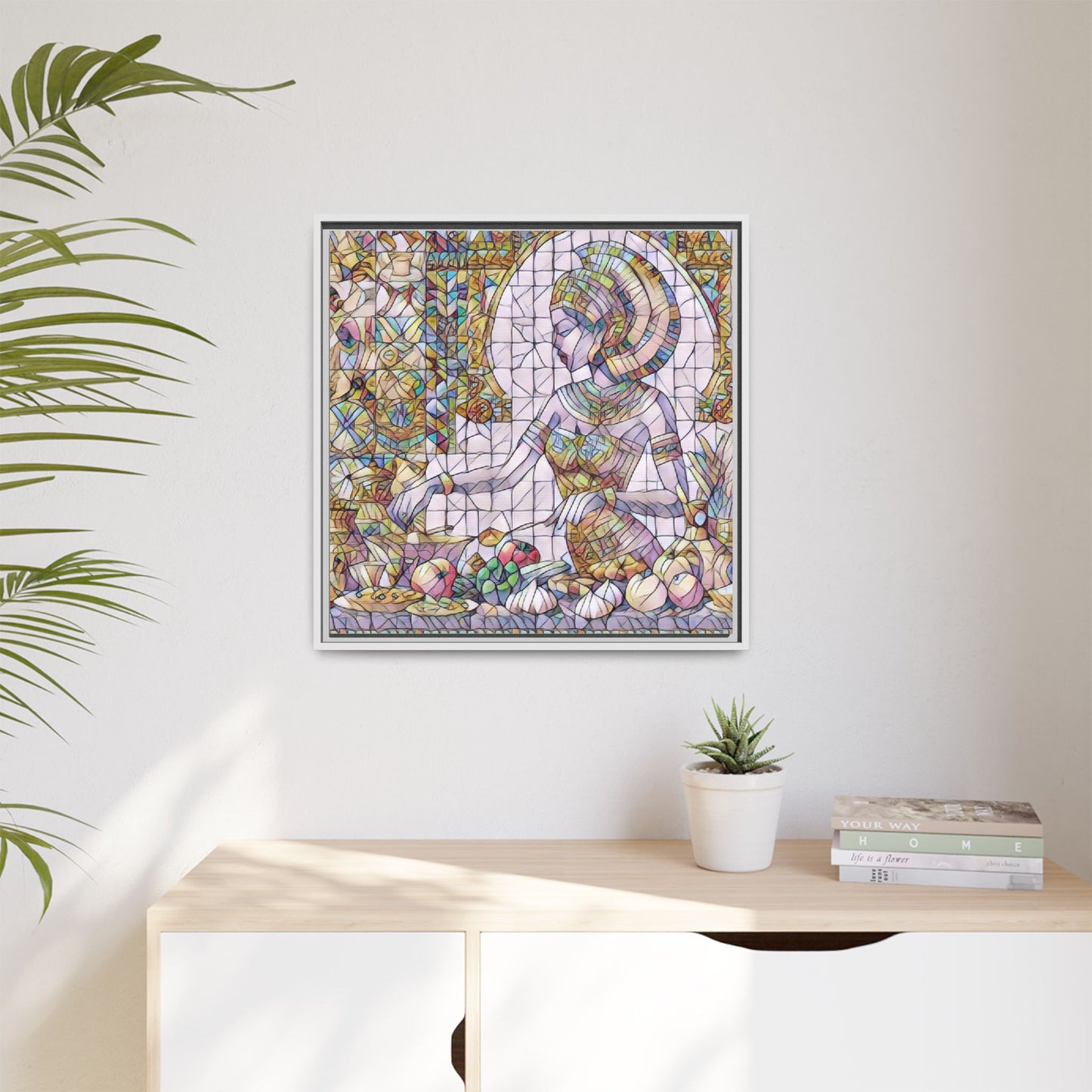 Egyptian Goddess Stained Glass Style Framed Canvas Art