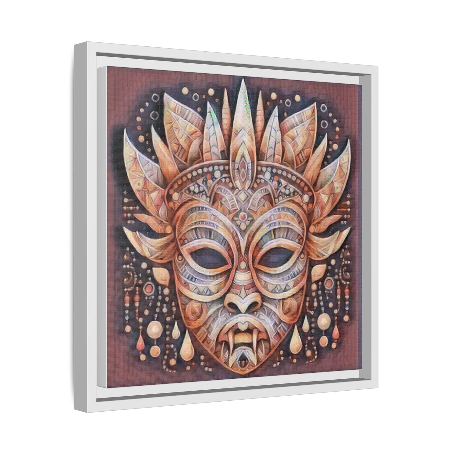Tribal Sun Mask Framed Canvas Art — Boho Ethnic Wall Decor