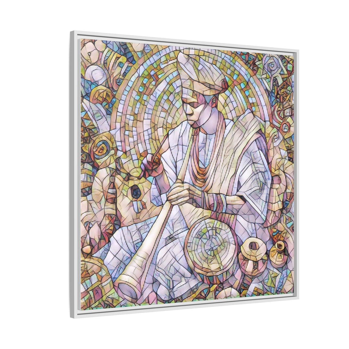 Framed Matte Canvas Print — African Drummer Mosaic Art