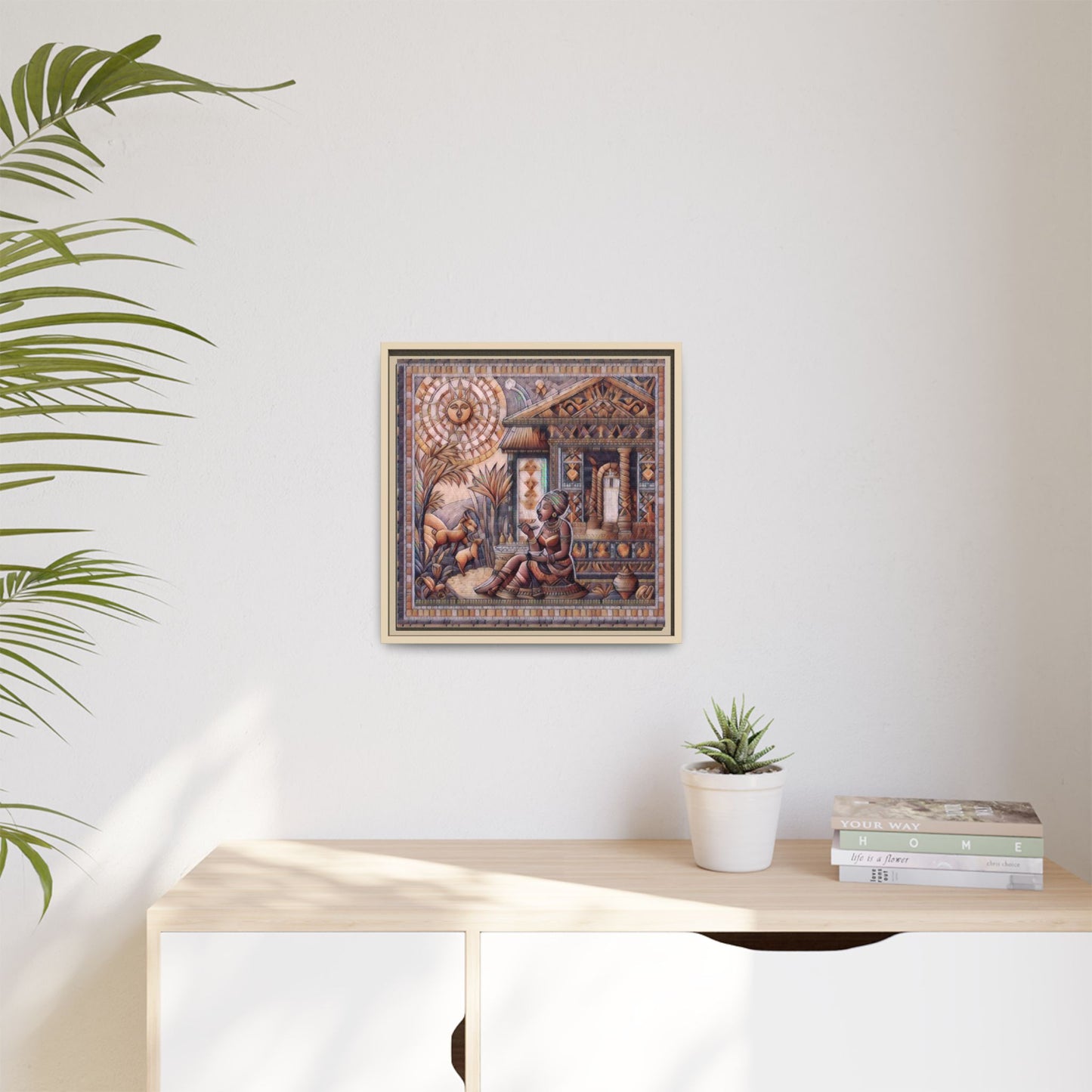 Egyptian Goddess Mosaic Framed Canvas Art — Colorful Ancient Ritual Wall Decor