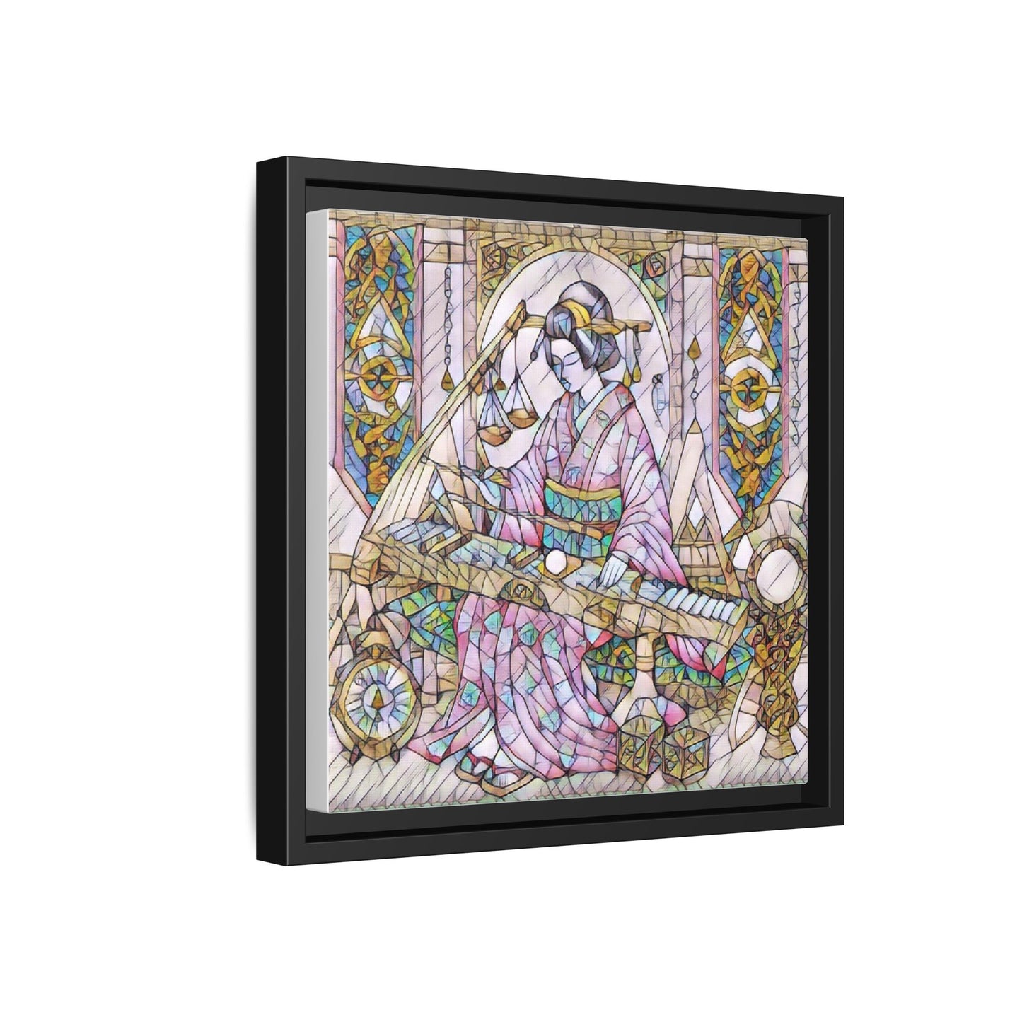 Framed Matte Canvas — Geisha Harp Stained-Glass Art Print