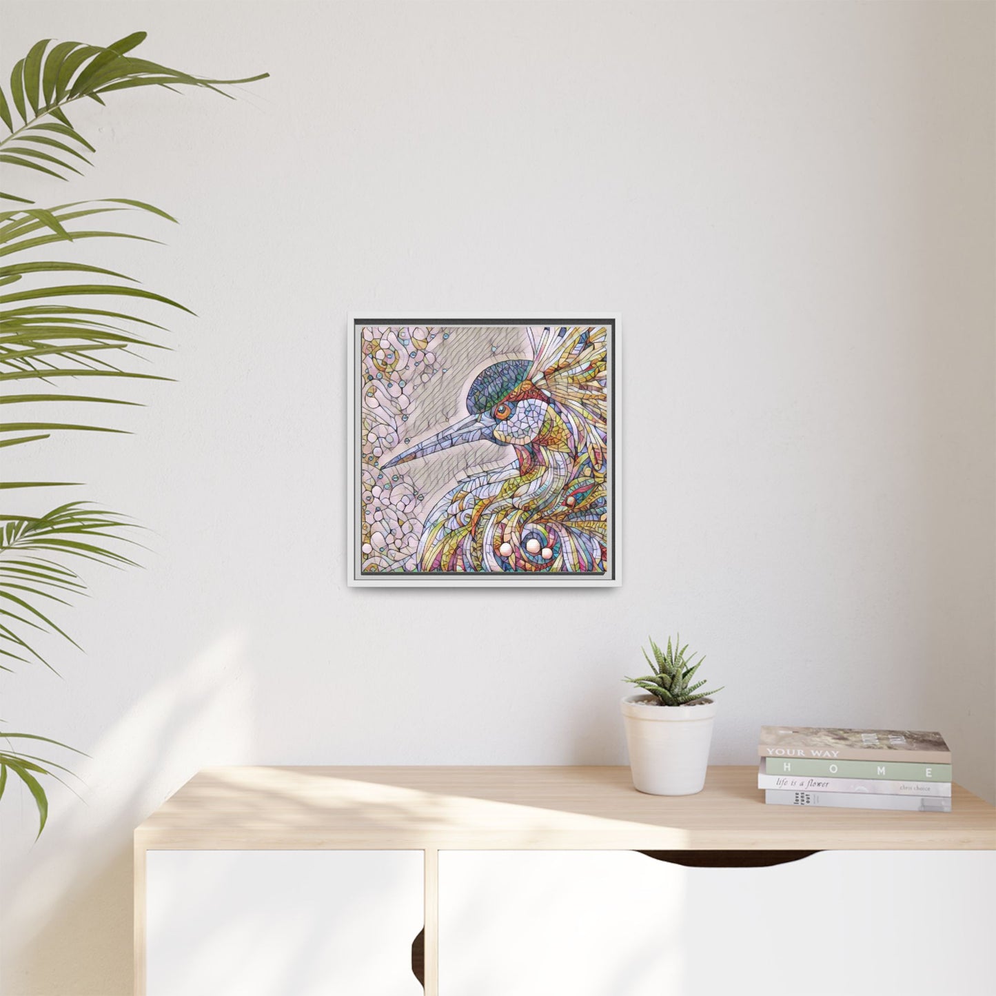 Colorful Stained-Glass Heron Matte Canvas Framed Wall Art