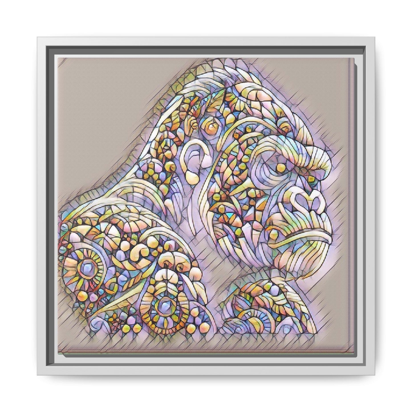 Colorful Ornate Gorilla Matte Canvas Framed Wall Art