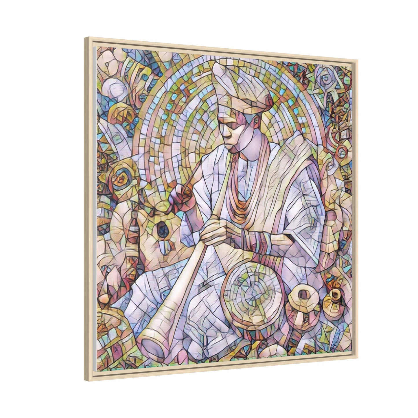 Framed Matte Canvas Print — African Drummer Mosaic Art
