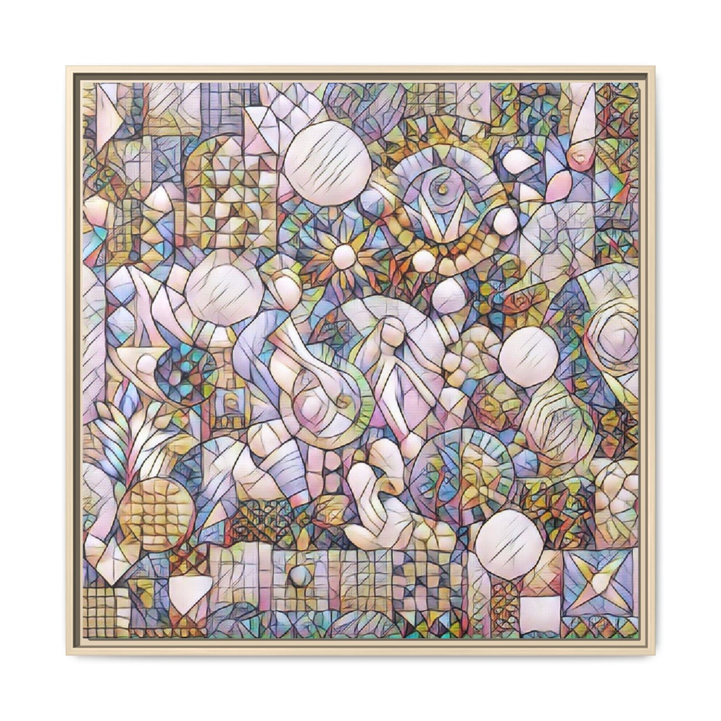 Abstract Geometric Mosaic Framed Canvas — Multicolor Modern Wall Art