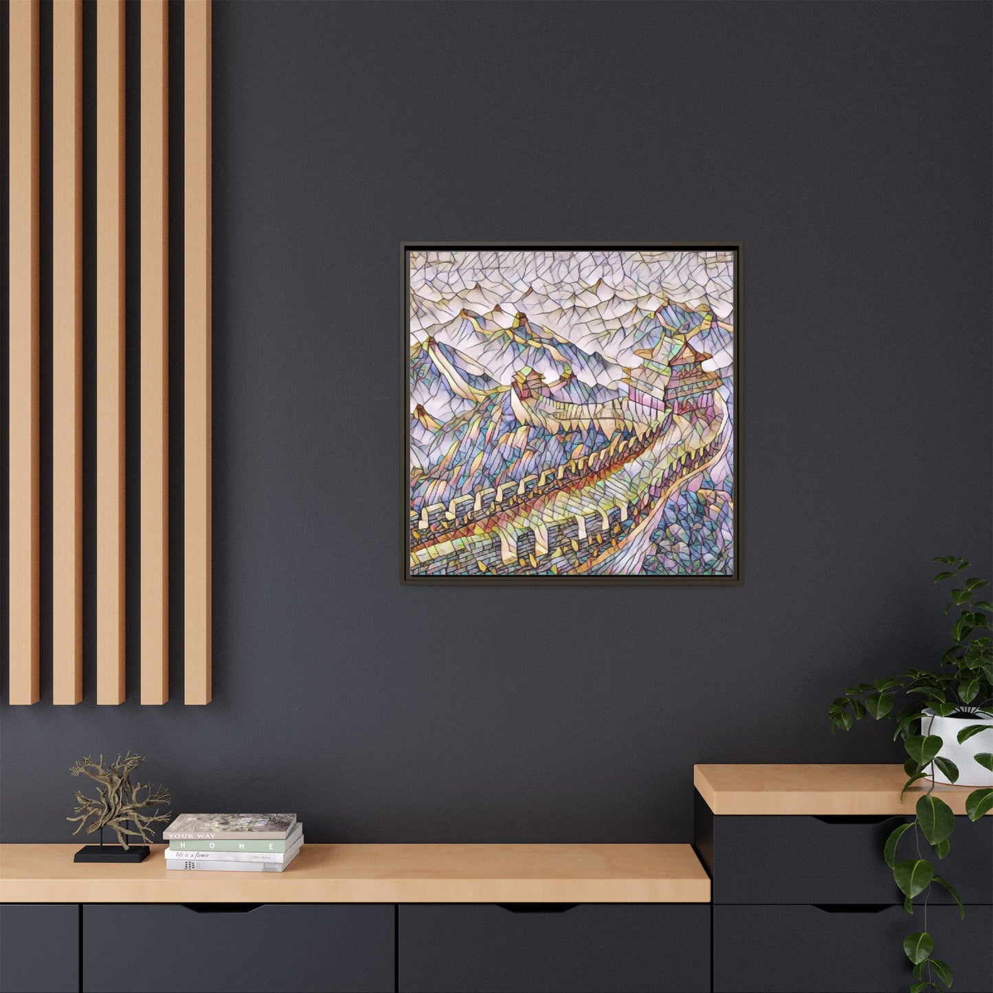 Stained-Glass Great Wall Matte Framed Canvas Print