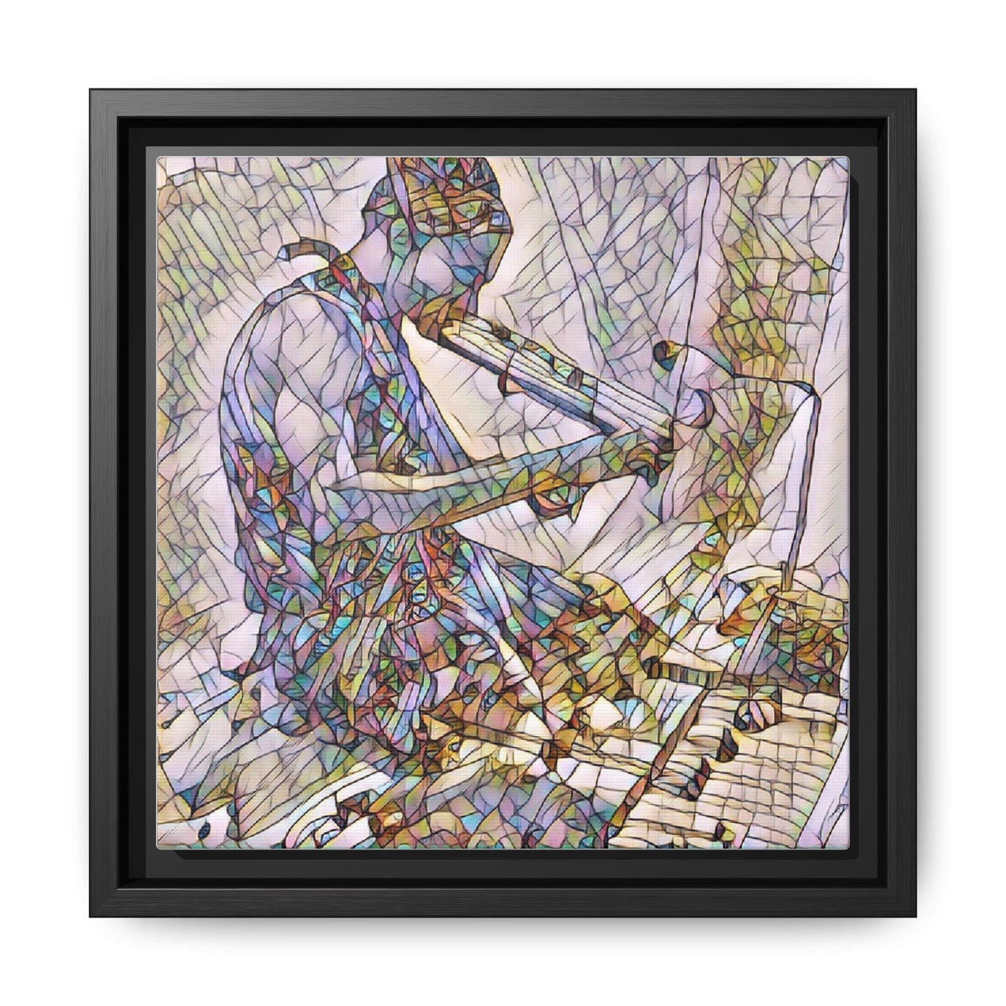 Abstract Violinist Matte Framed Canvas – Colorful Musical Art Print