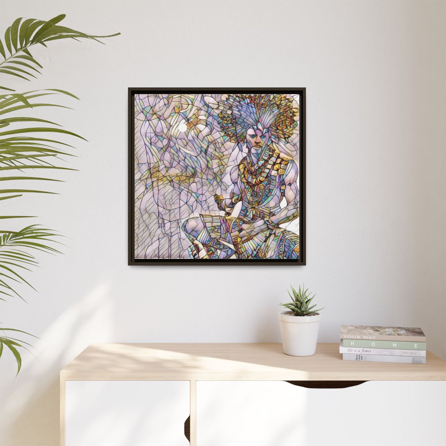 Framed Matte Canvas Art — Colorful Tribal Warrior Illustration