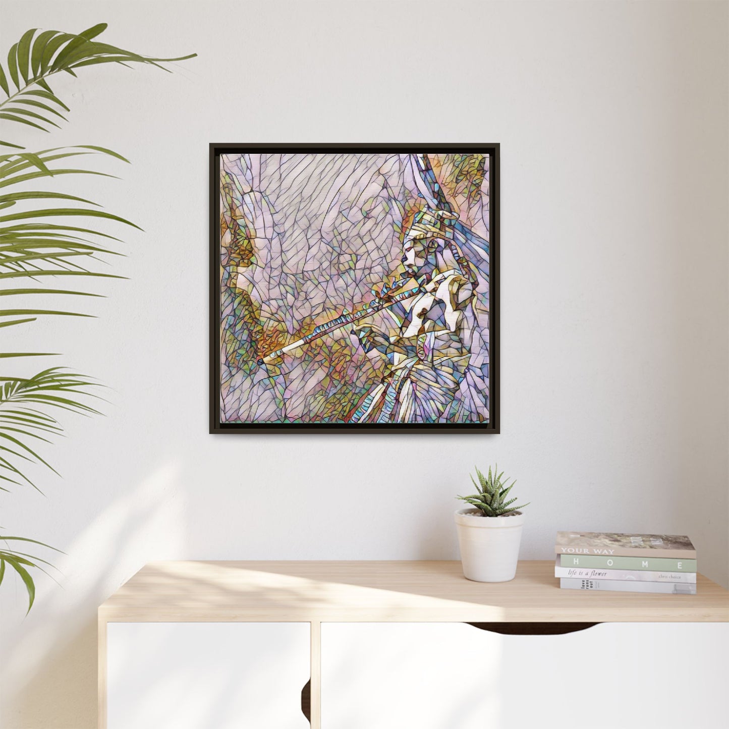 Abstract Tribal Flutist Matte Canvas Framed Wall Art