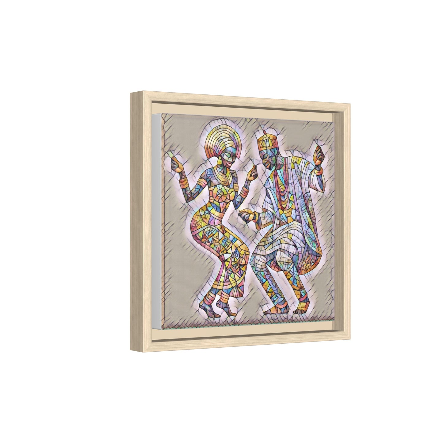 Afrobeat Dancers Framed Canvas Art — Colorful Mosaic African Dance Print