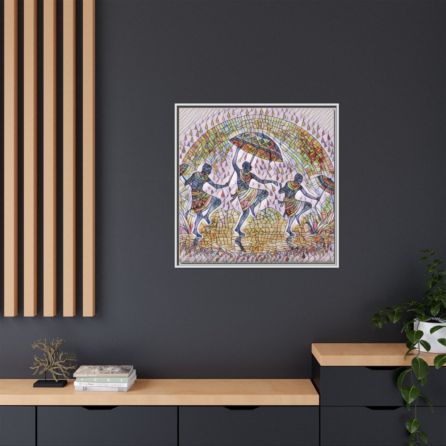 Framed Canvas Art — Colorful African Dance Mosaic