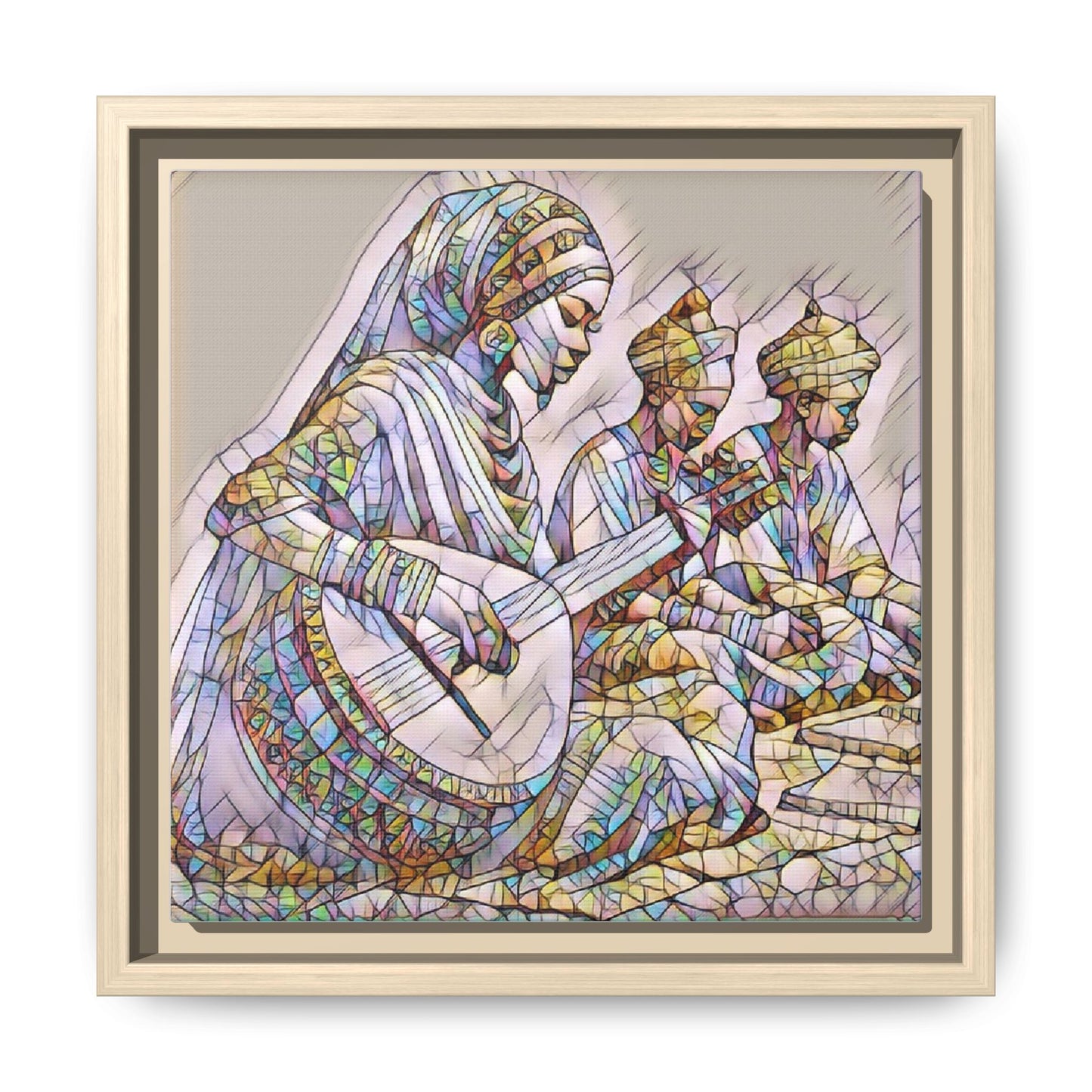 Framed Matte Canvas: Colorful Moroccan Musicians Wall Art