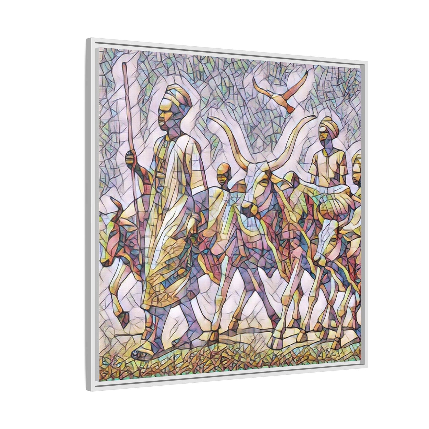 Framed Matte Canvas: Colorful African Herdsmen Art Print