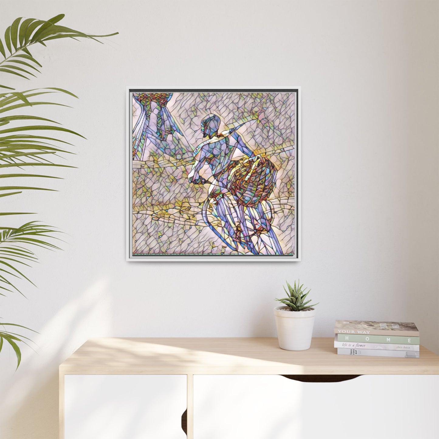 Abstract Stained-Glass Warrior Matte Framed Canvas