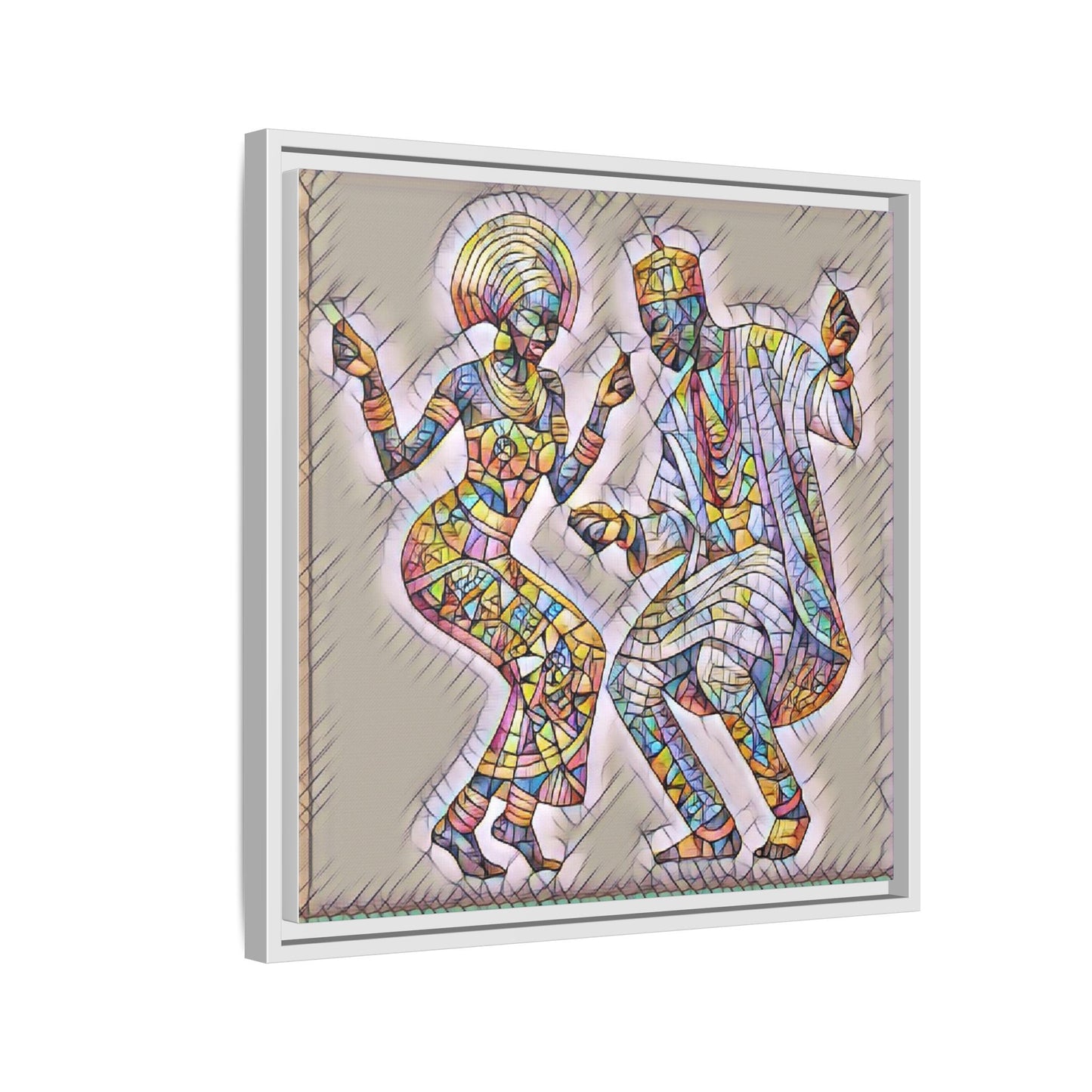 Afrobeat Dancers Framed Canvas Art — Colorful Mosaic African Dance Print