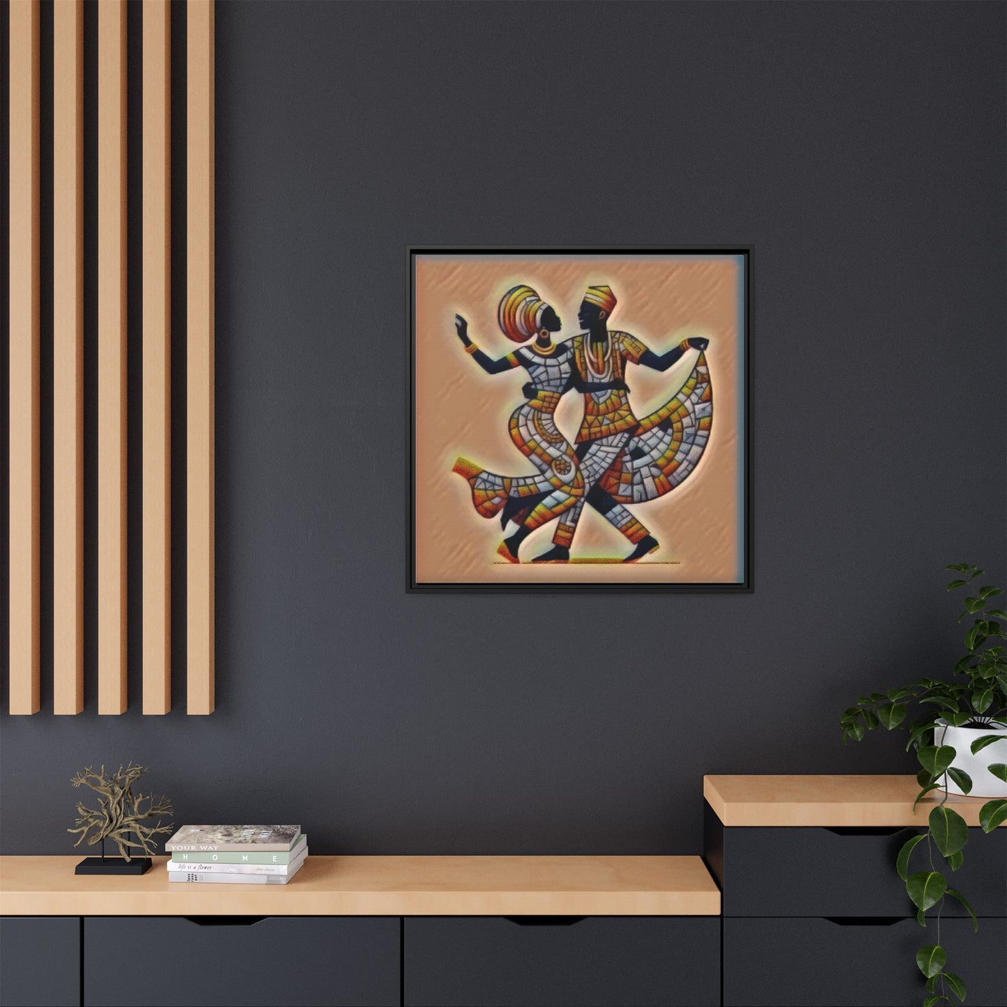 Framed African Dance Mosaic Art Print — Matte Canvas Wall Decor