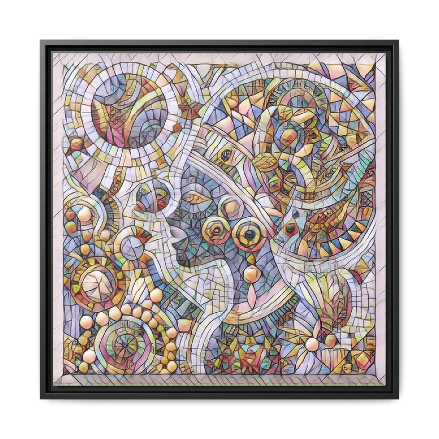 Abstract Mosaic Framed Canvas Art — Multicolor Geometric Wall Decor