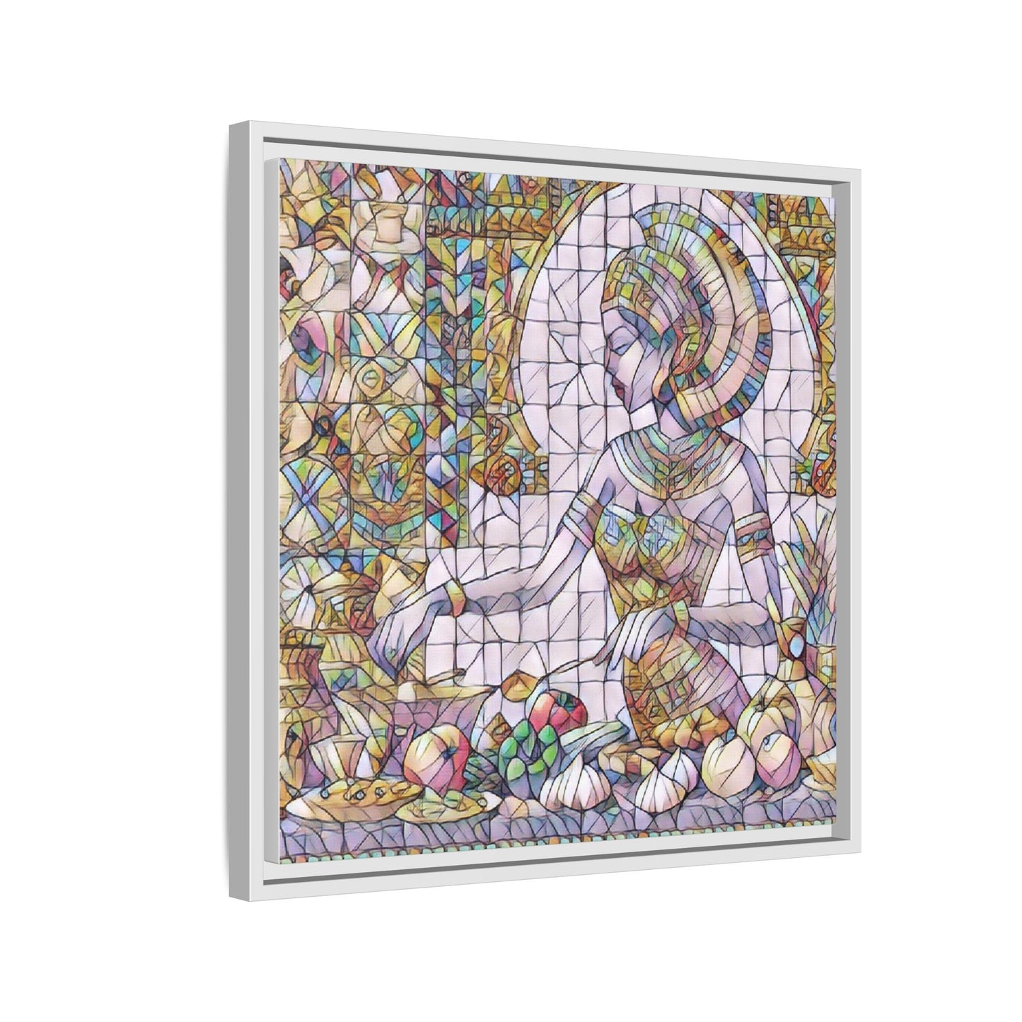 Egyptian Goddess Stained Glass Style Framed Canvas Art