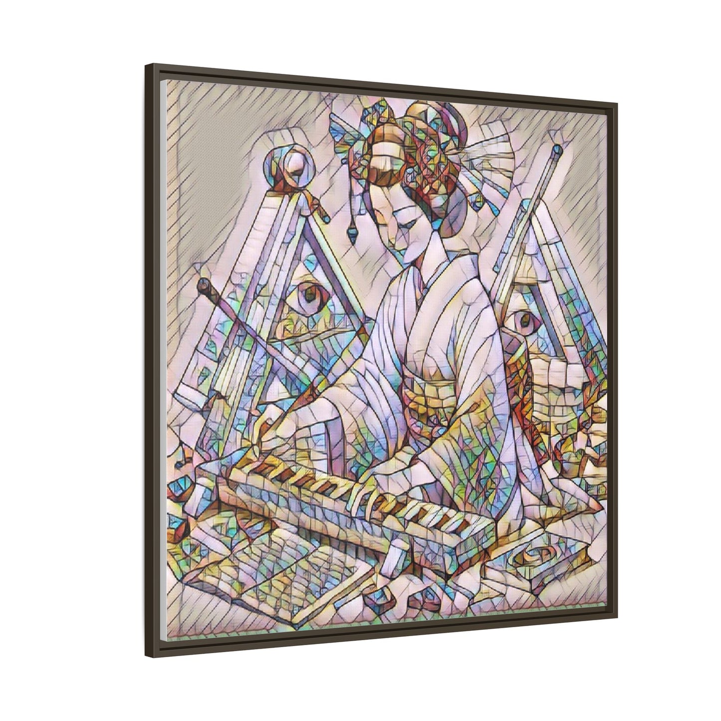 Framed Matte Canvas: Stained-Glass Geisha Wall Art
