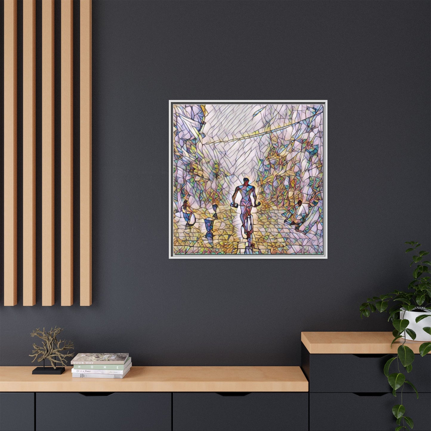Cyclist Stained-Glass Matte Canvas Framed Wall Art