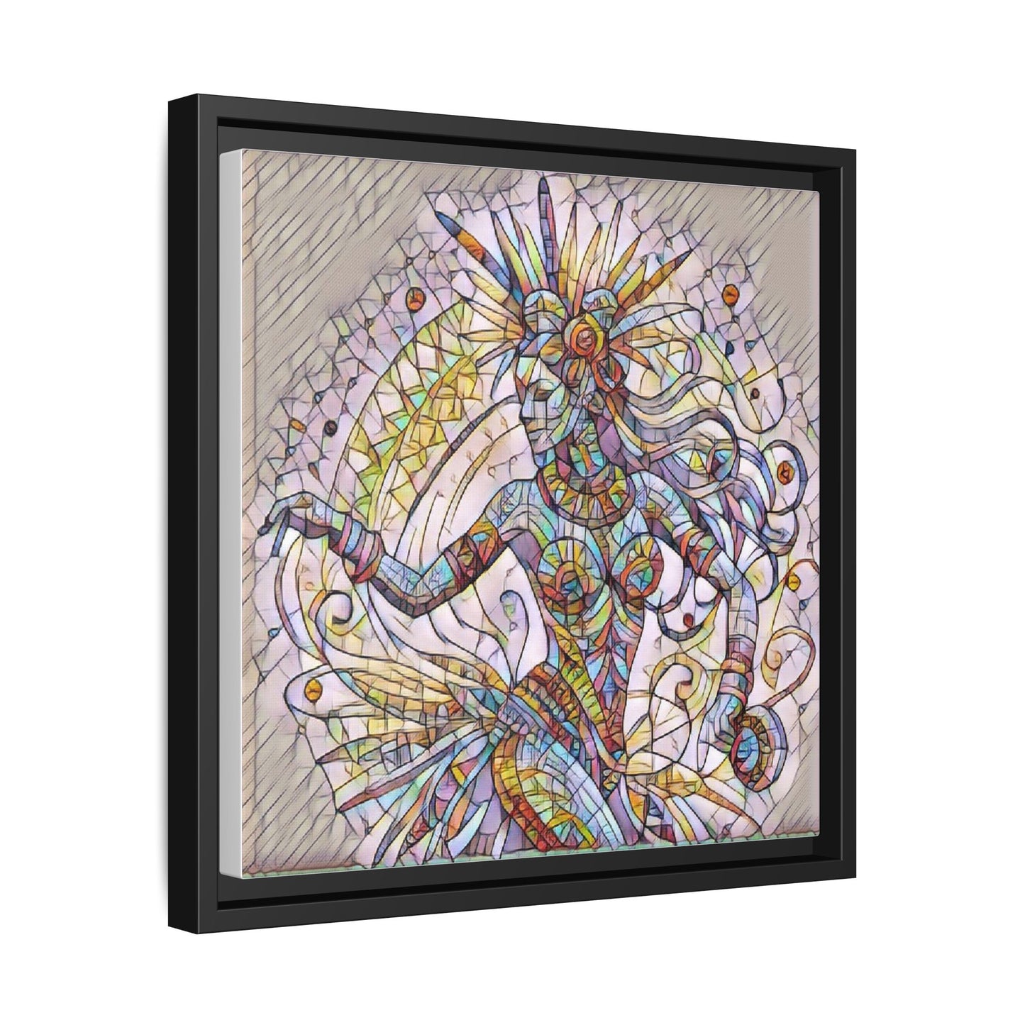Colorful Mermaid Mosaic Framed Canvas Art — Boho Ocean Wall Decor