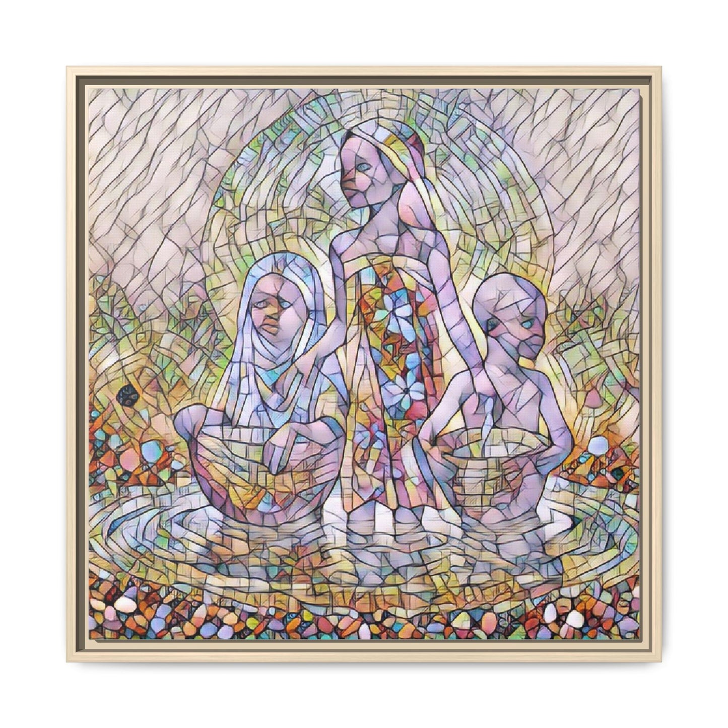 Framed Matte Canvas Art — Stained Glass Trio Women Illustration