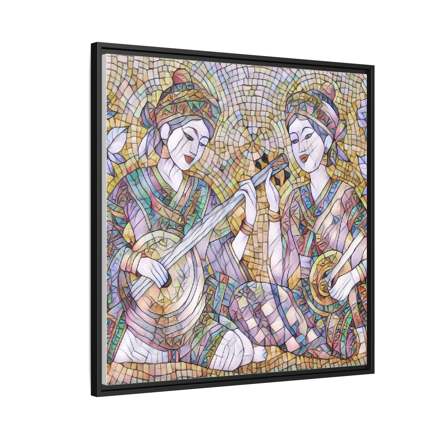 Framed Mosaic Musician Canvas Art — Ethnic Duo Wall Decor