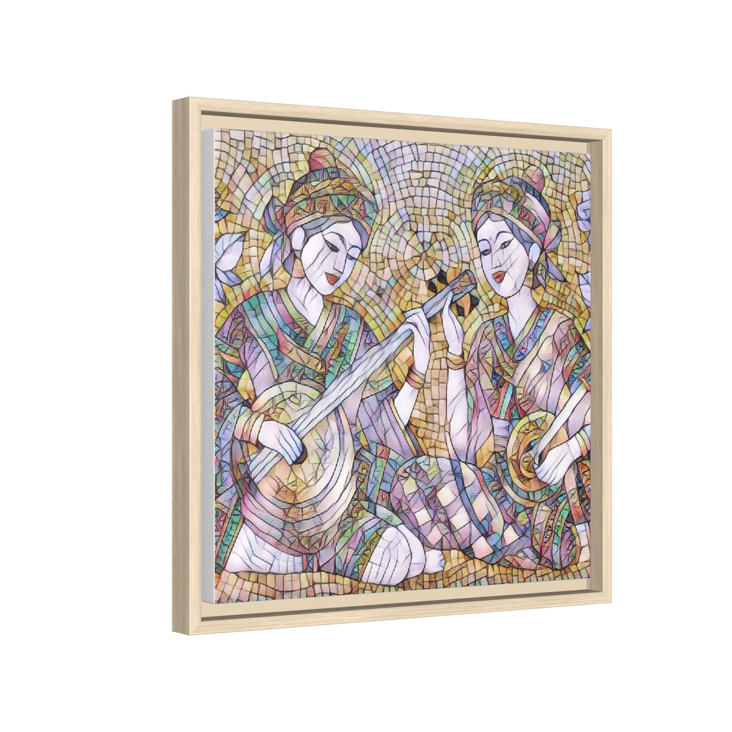 Framed Mosaic Musician Canvas Art — Ethnic Duo Wall Decor
