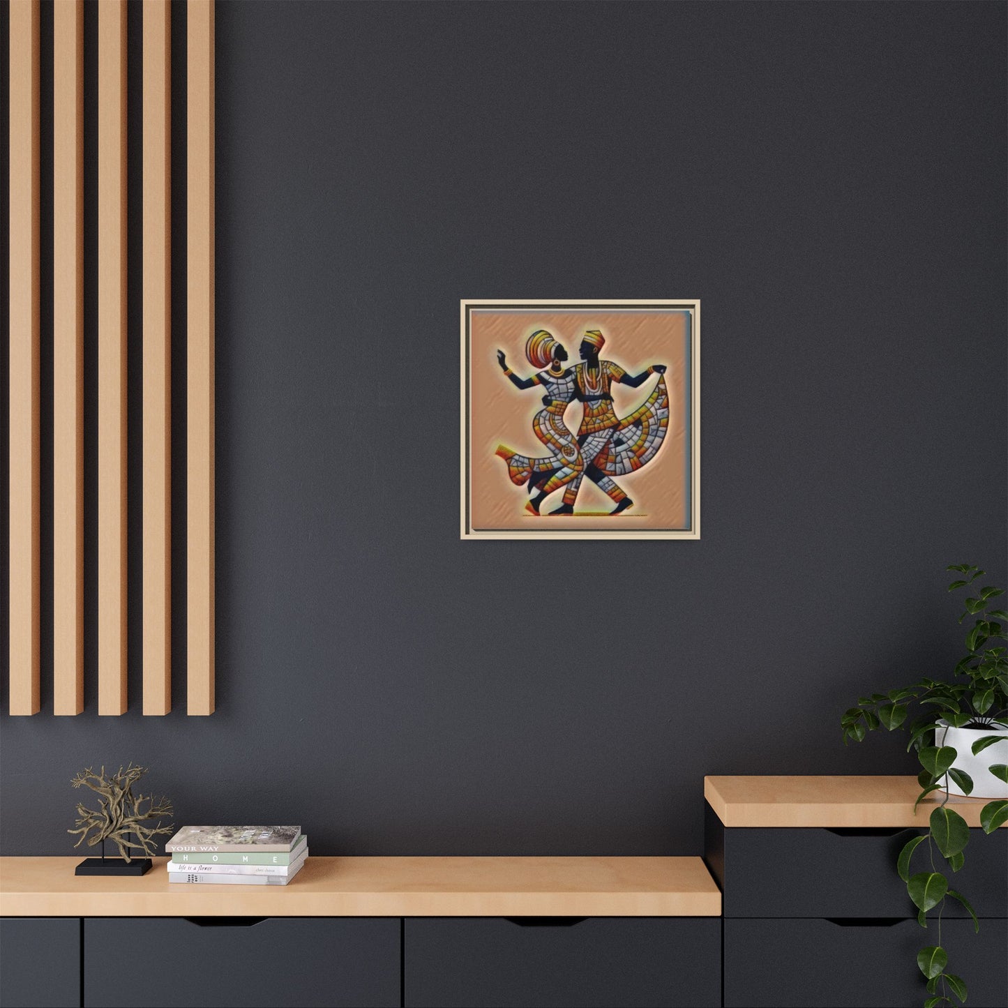 Framed African Dance Mosaic Art Print — Matte Canvas Wall Decor