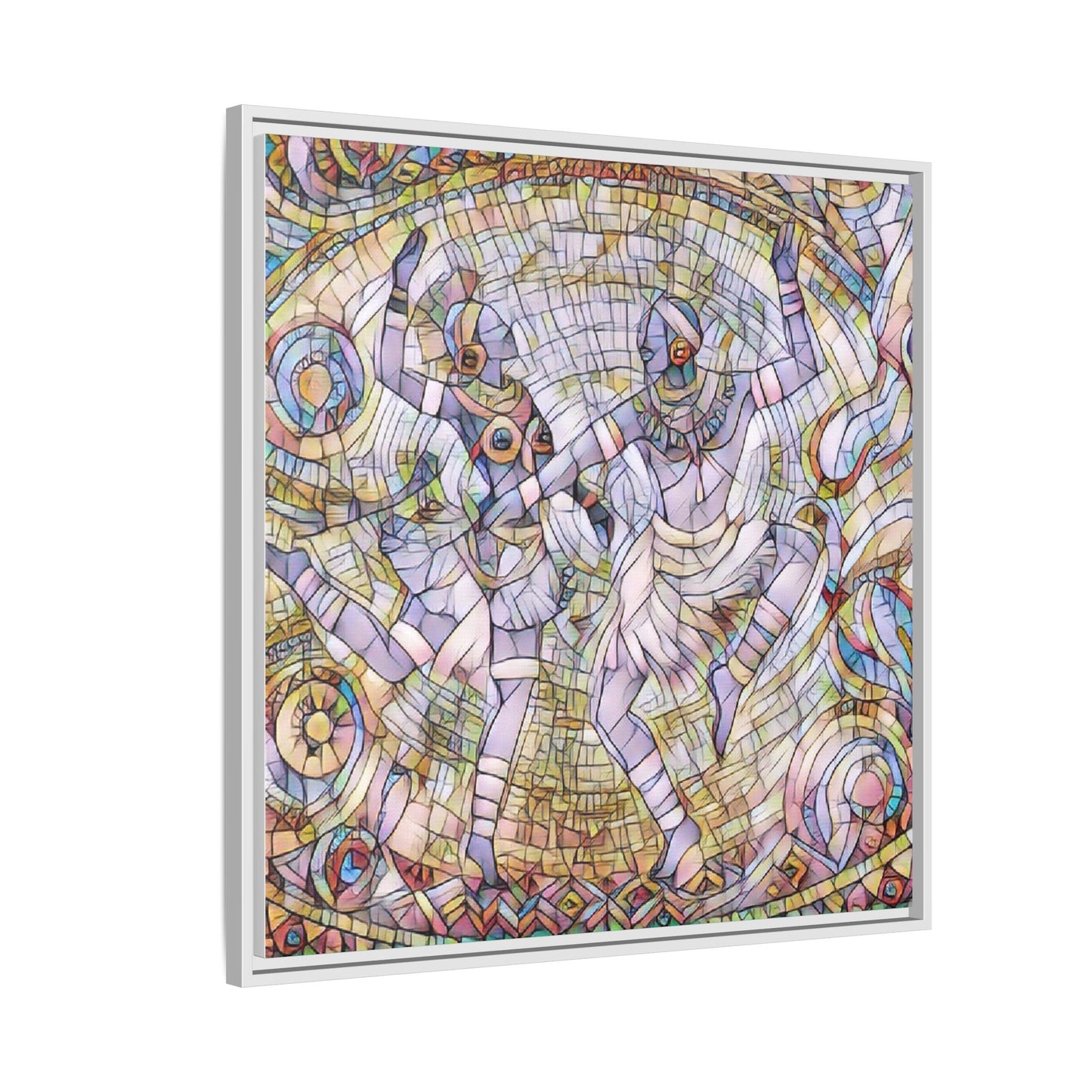 Abstract Dancers Matte Framed Canvas Wall Art — Multi‑Color Stained Glass Style