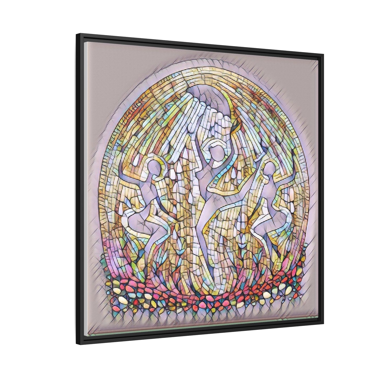 Framed Canvas Art - Stained Glass Dance Trio (Matte Multi-Color)