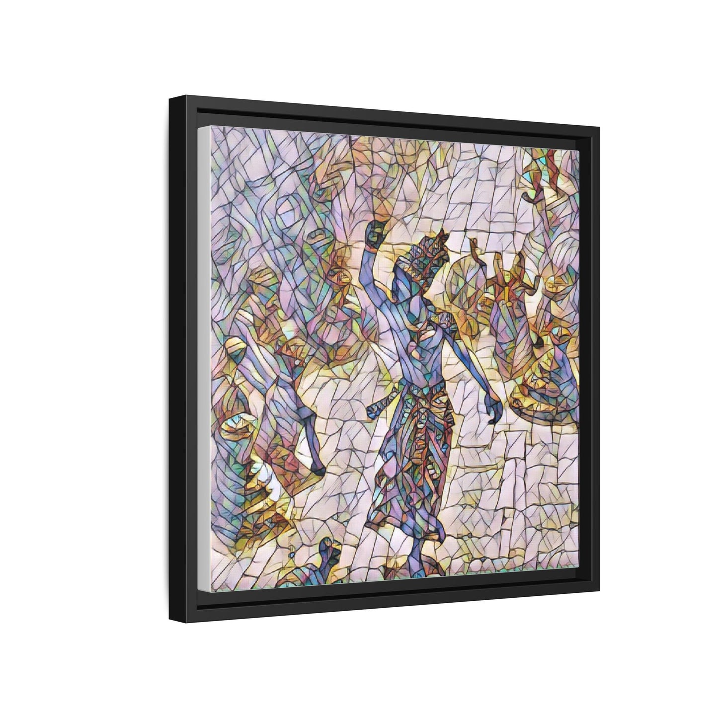 Framed Canvas Art — Colorful Mosaic Krishna Dance Print