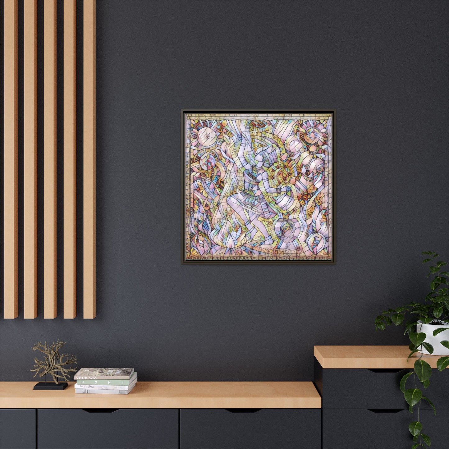 Abstract Stained Glass Dance Matte Framed Canvas