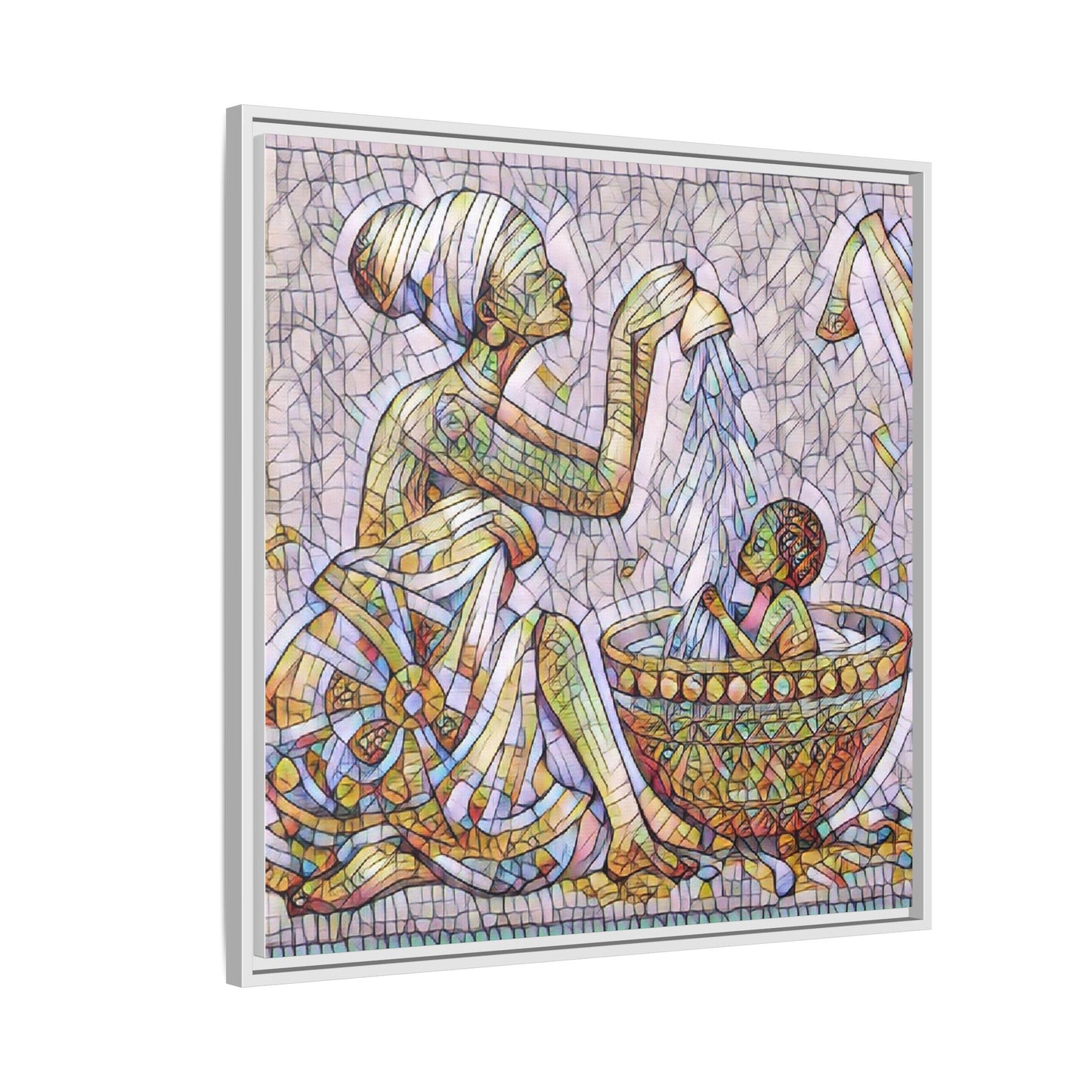 African Mother and Child Mosaic Matte Canvas (Framed)