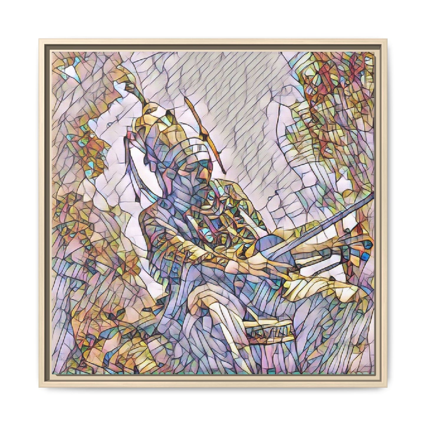Framed Archery Canvas Print — Stained-Glass Archer Wall Art