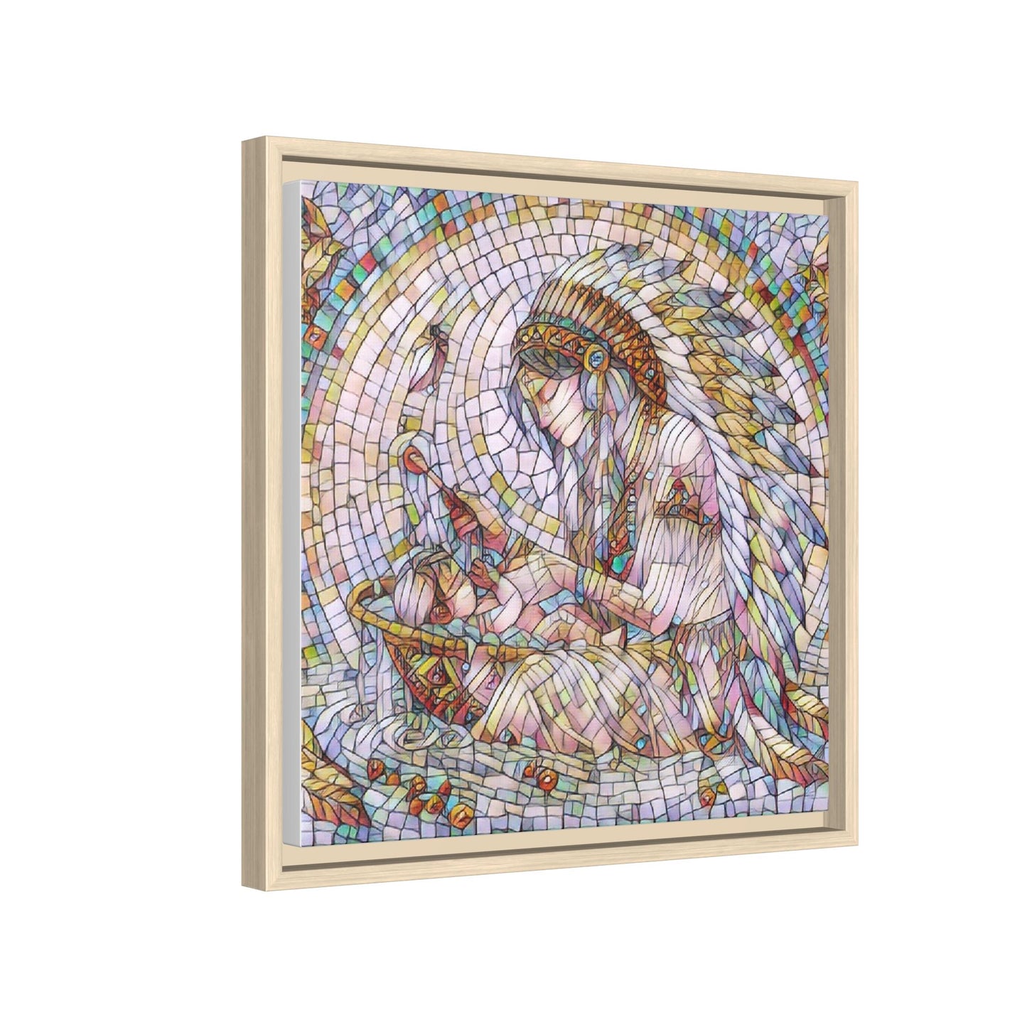 Framed Mosaic Native Mother & Child Matte Canvas Art
