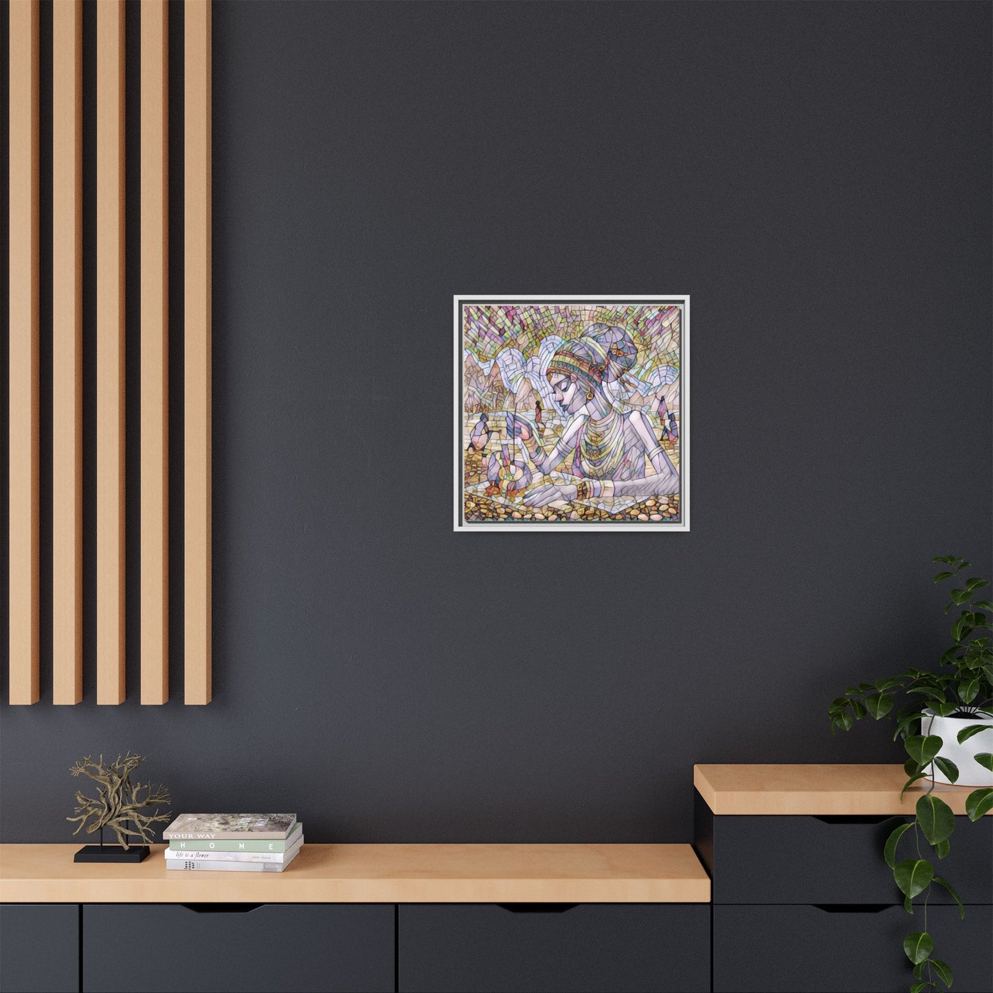 Framed Matte Canvas Art — Mosaic-Inspired Egyptian Woman Illustration