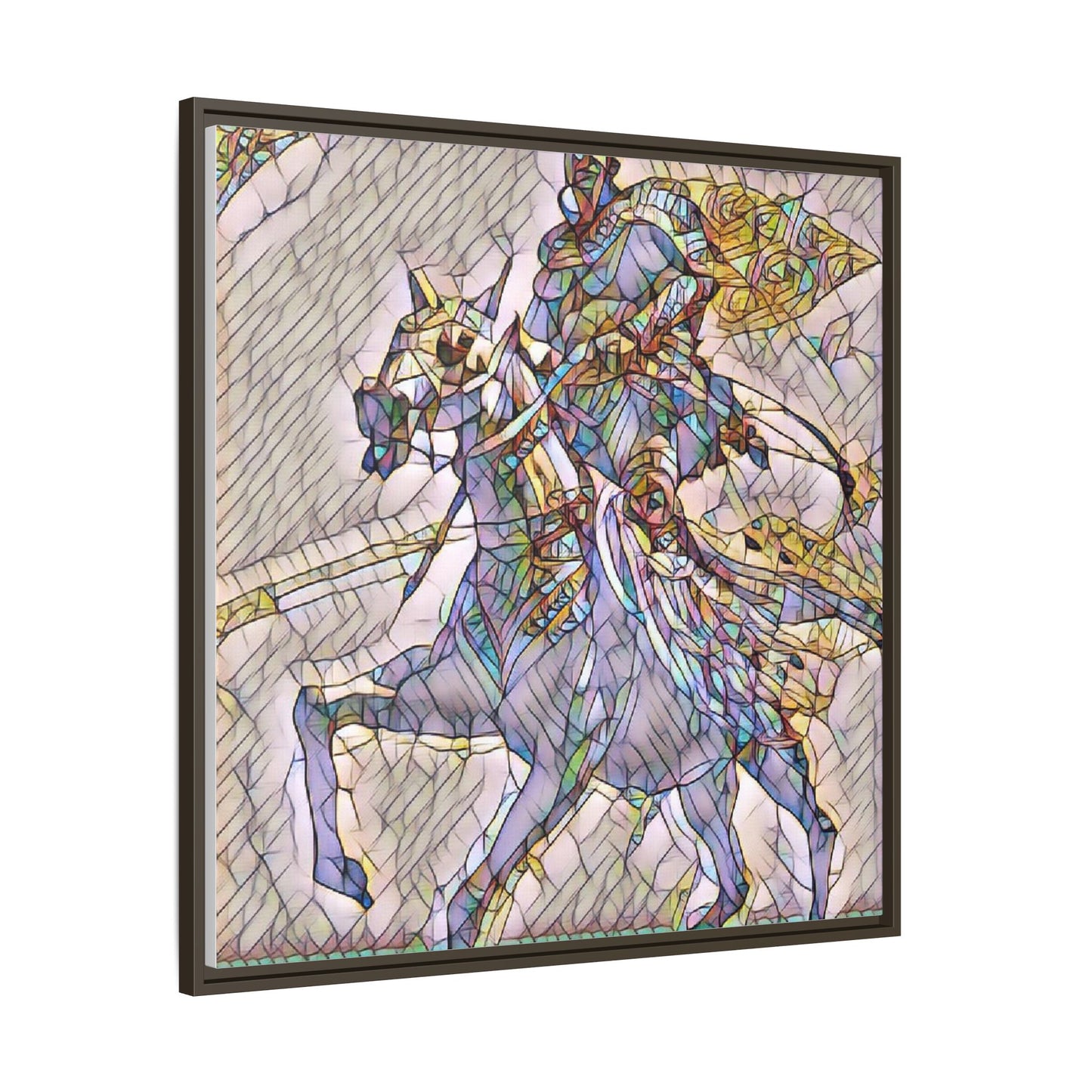 Framed Matte Canvas Art — Stained Glass Knight on Horse Fantasy Wall Decor