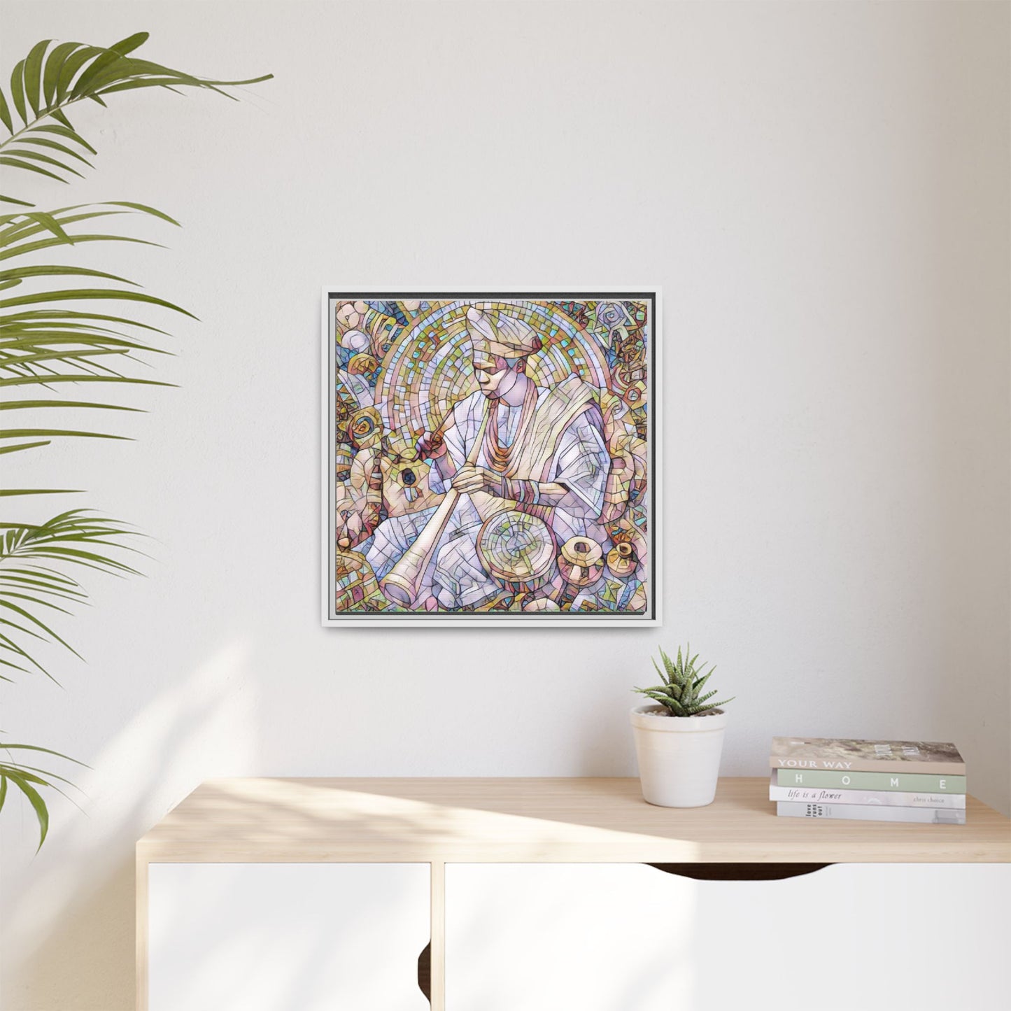 Framed Matte Canvas Print — African Drummer Mosaic Art