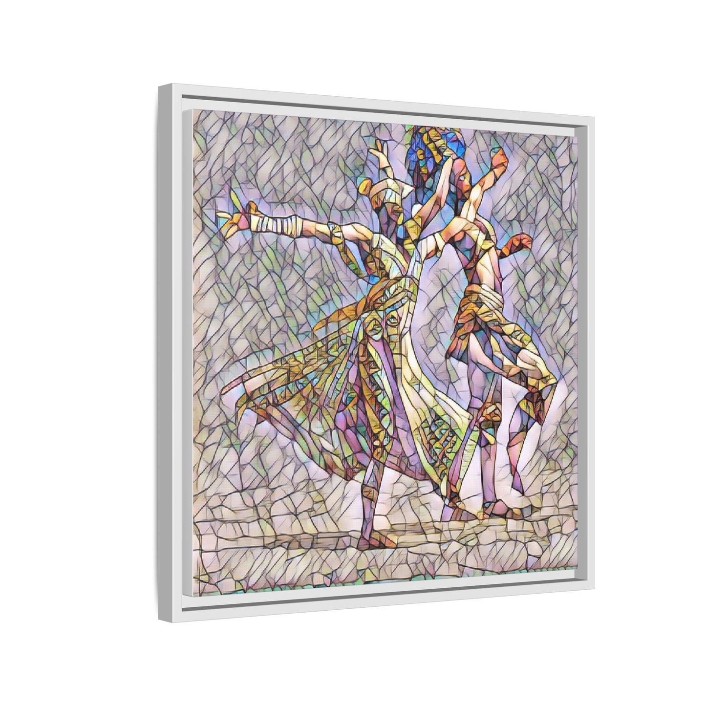 Framed Matte Canvas Wall Art — Abstract Dancers in Stained Glass Style