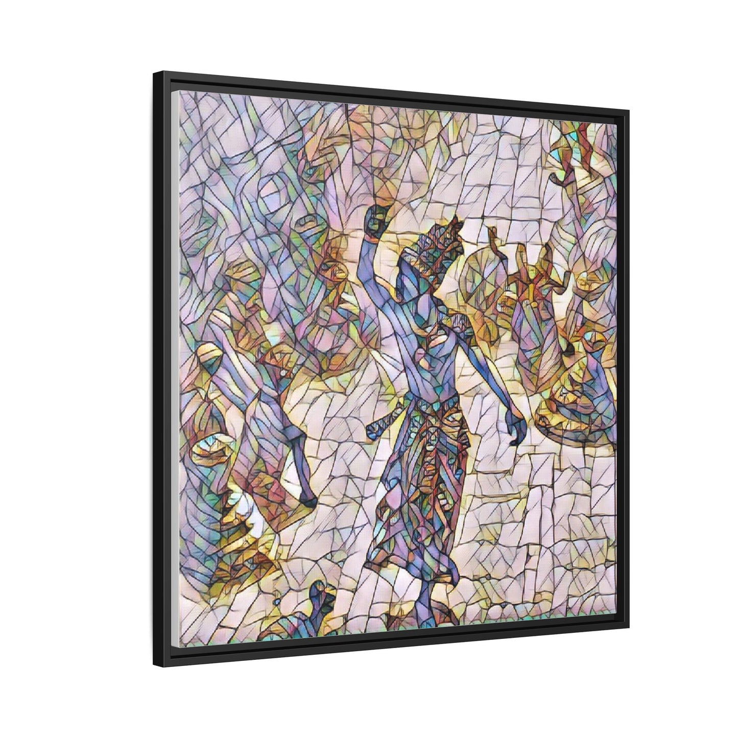 Framed Canvas Art — Colorful Mosaic Krishna Dance Print